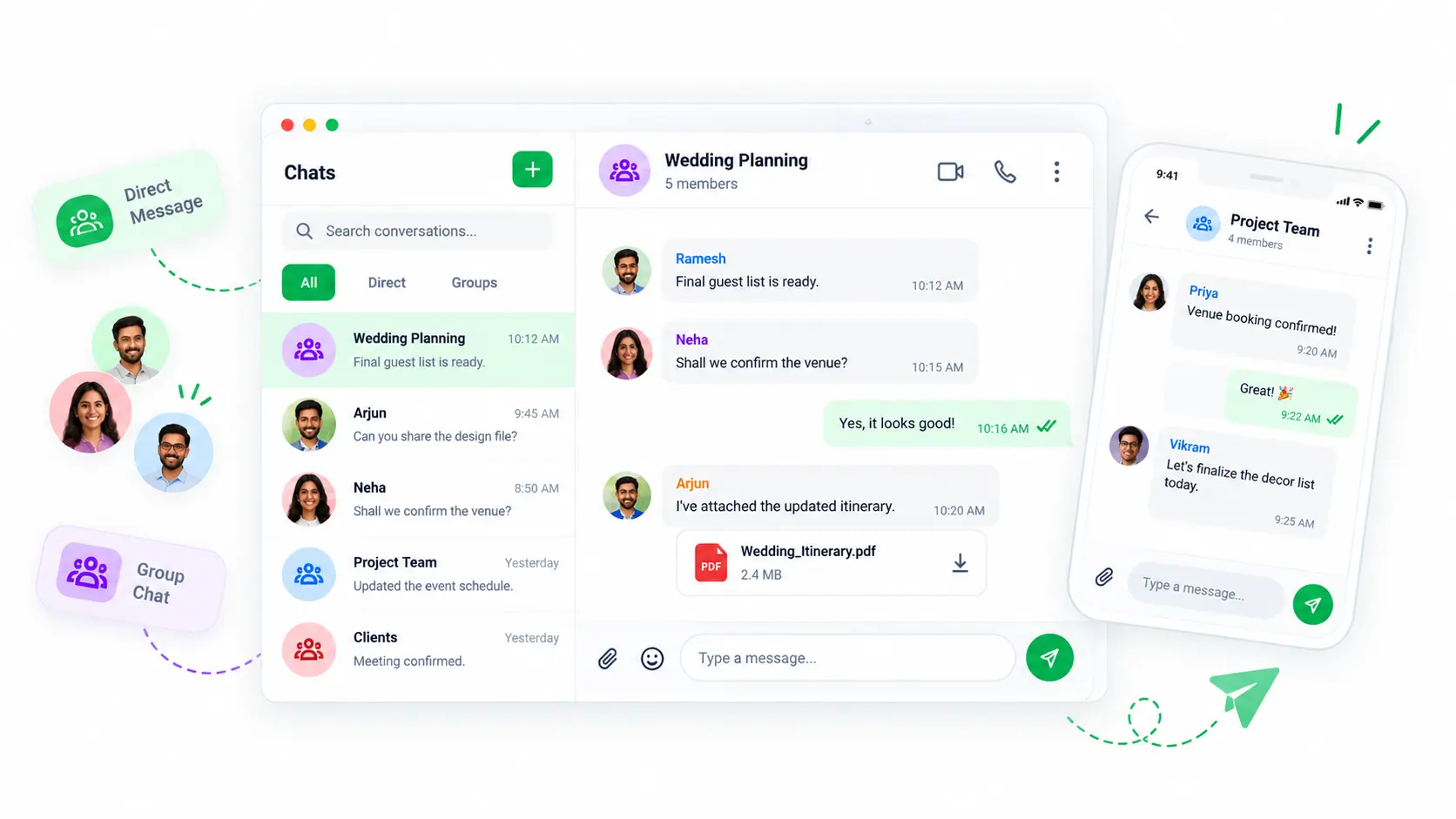 Momenza direct and group conversations