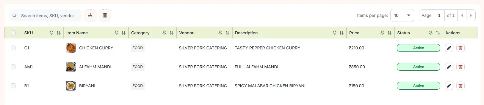 Momenza catering menu catalog