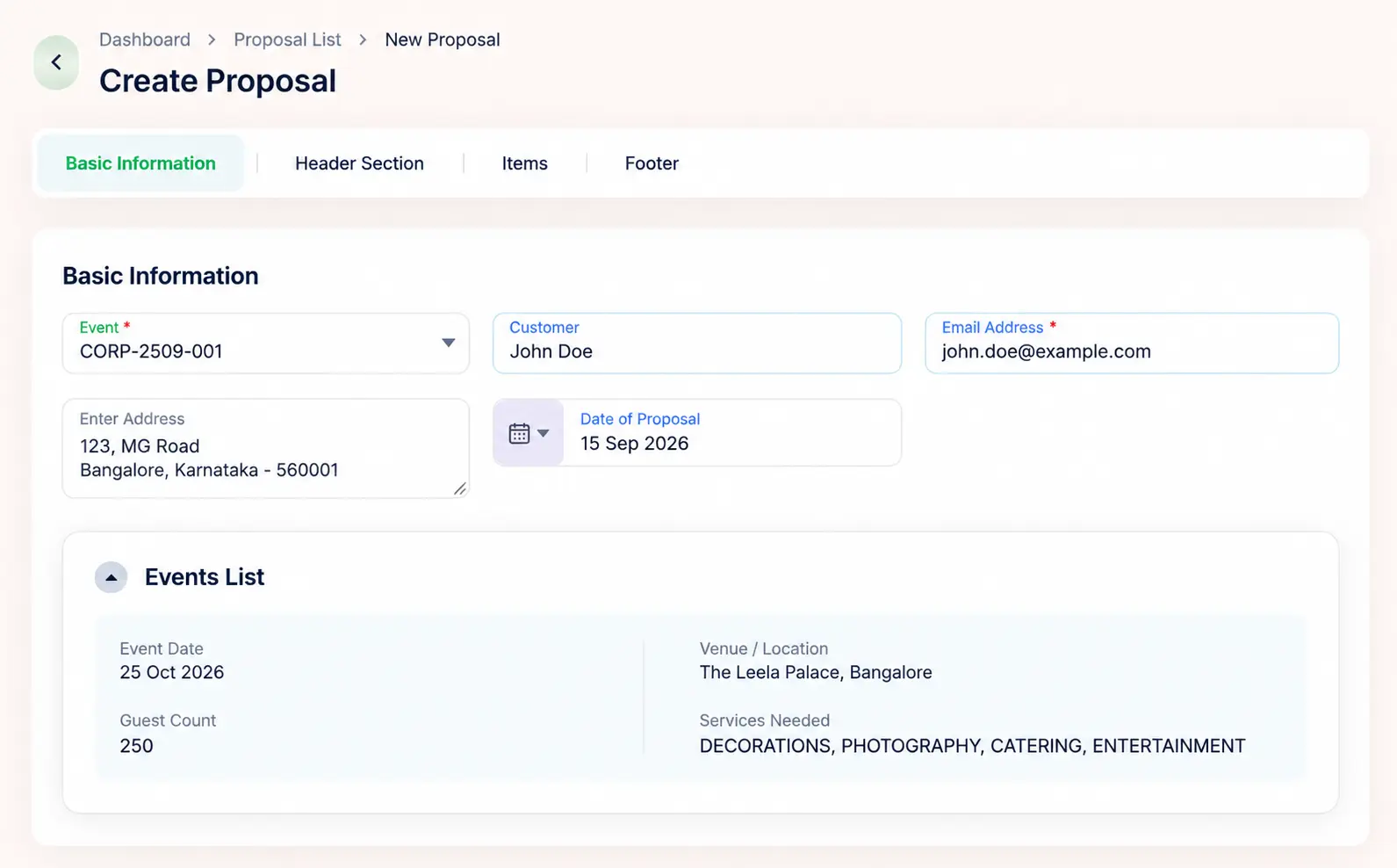 Momenza proposal overview dashboard